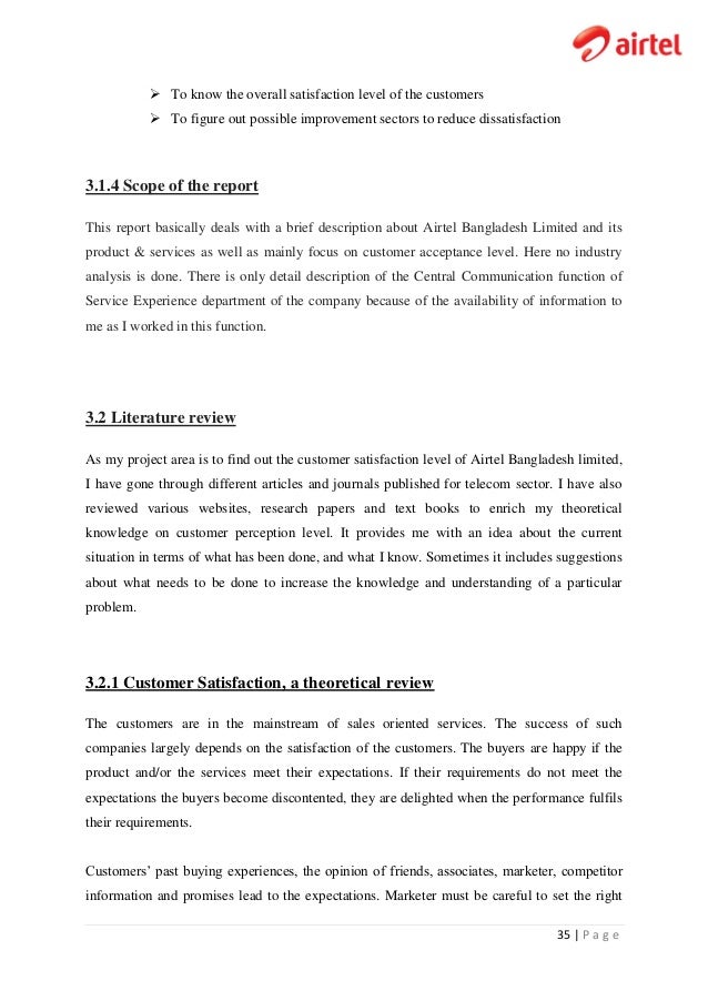 Review of literature on customer satisfaction towards airtel